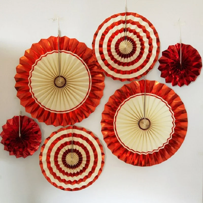 

6pcs/set Paper Fan Set Retro Chinese Foldable Fan for Wall Art Decoration Wedding Party Holiday Celebration Ornaments Art Craft