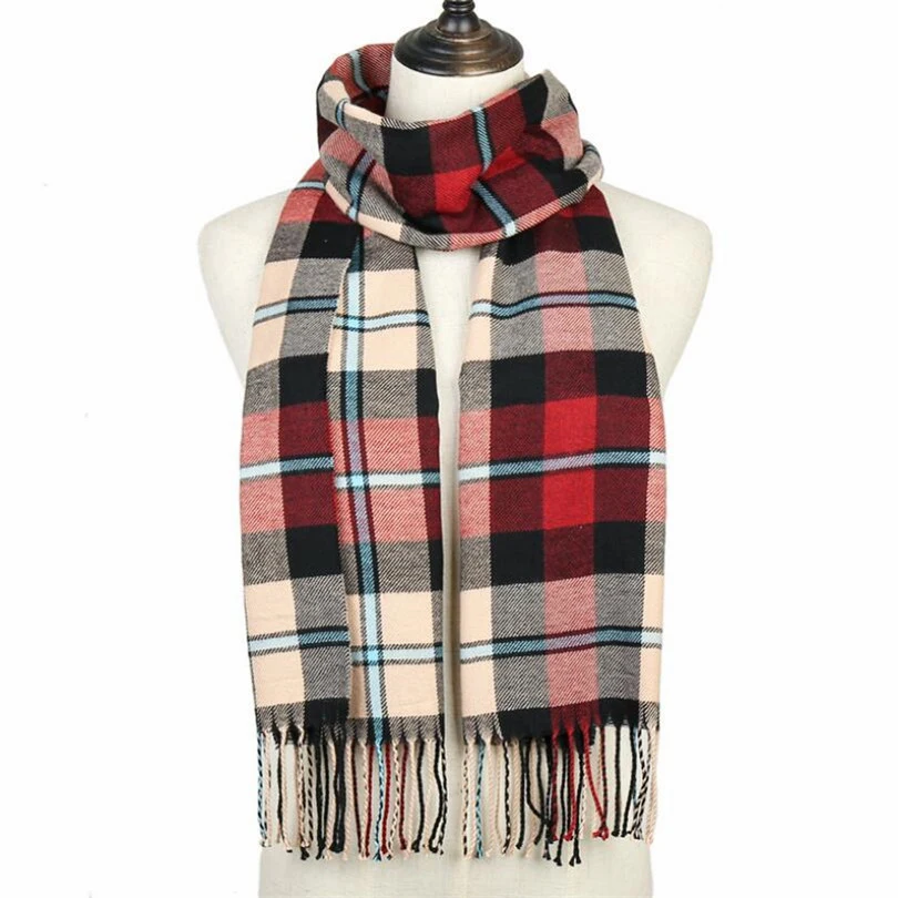

CHSDCSI Winter Women Plaid Scarf Pashmina Knit Shawls Soft Lady Wraps Unisex Retro Lattice men's Scarves Tassel Cashmere Stole