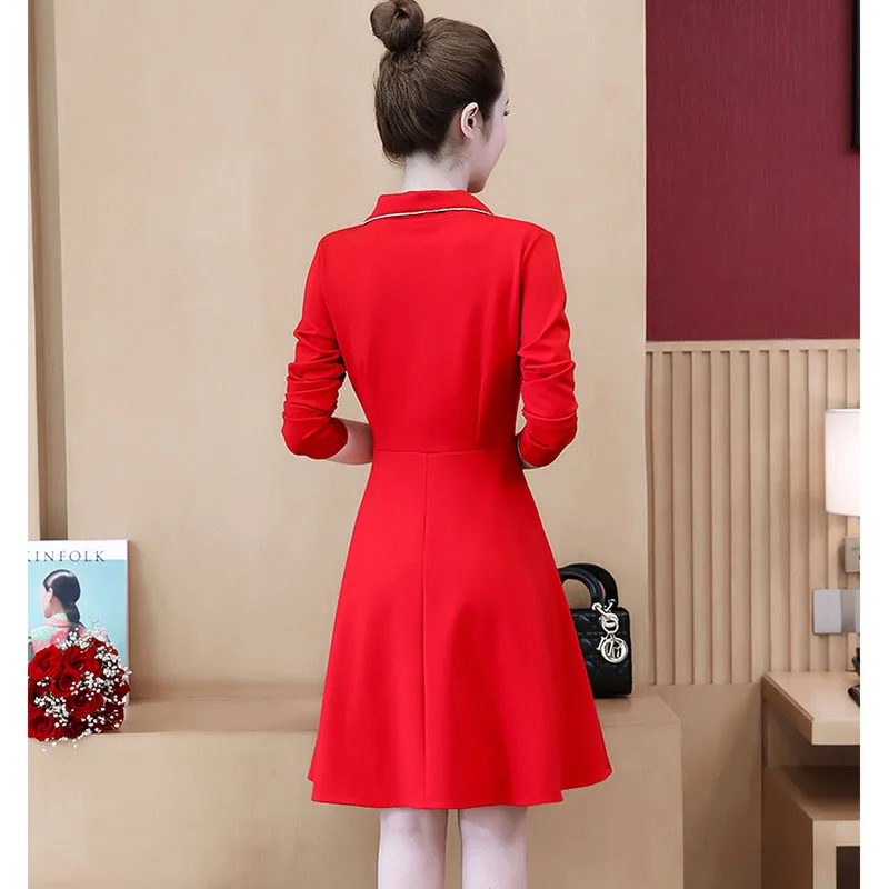 

Women spring Autumn 2020 New Dress Fashion Korean slim Dress Temperament Women Long Sleeve Solid Color plus size Dresse 5XL R293