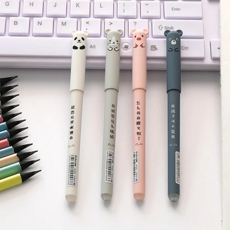 

1Pcs Cute Pig Panda Mouse Bear Erasable Gel Pen Rollerball 0.35mm Blue Ink Pens School Office Supplies Student Stationery