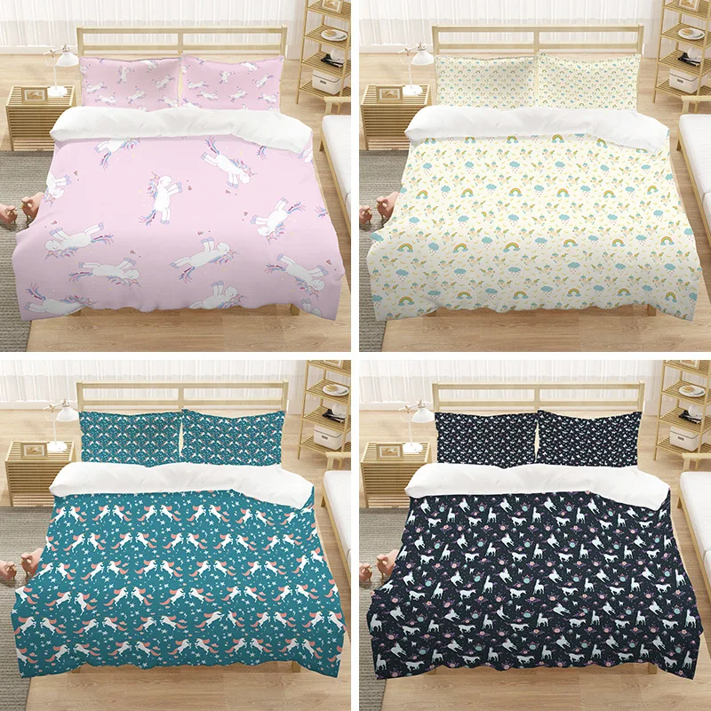 Домашний текстиль детское постельное белье с милым радужным единорогом и