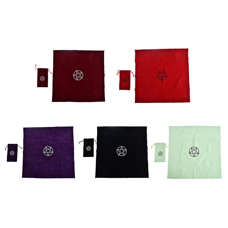 

1 Set Pentagram Tarot Tablecloth with Bag Velvet Altar Tarot Cloth Pentacles Mat