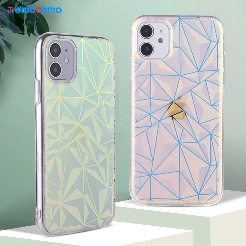 

Electroplating Magic Geometric Translucent Phone Case For iPhone 11 12 Pro Max XR XS X 8 7P Soft IMD Protection Phone Cover