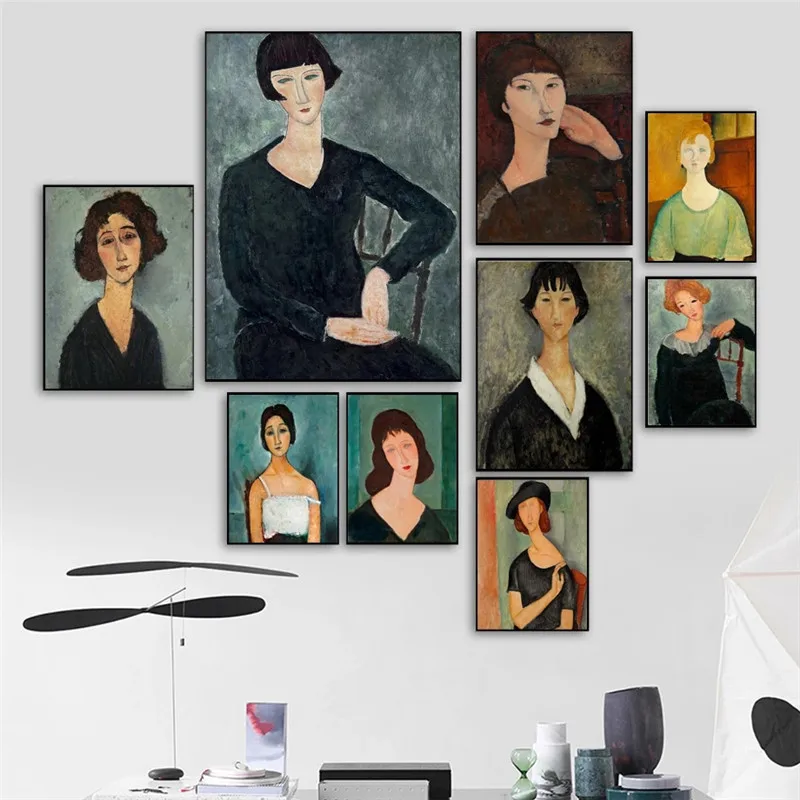 

Classical Famous Works Amedeo Modigliani Painting Vintage Women Poster Wall Art Canvas Painting for Living Room Cuadros Decor