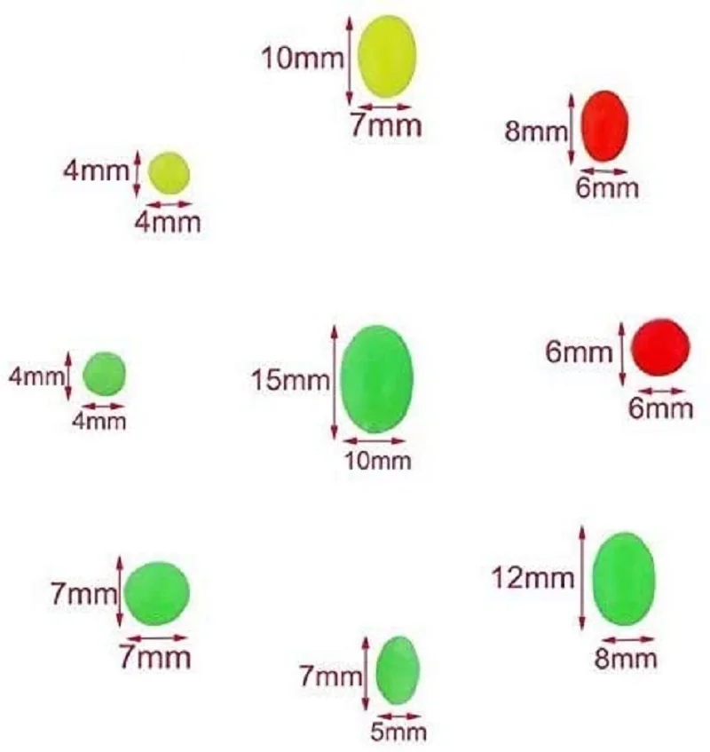 100PCS Oval Soft Rubber Luminous Fishing Beads Glowing Sink Beads For Treble Hook Fishing Rigs Green Red Fishing Lure Tackle