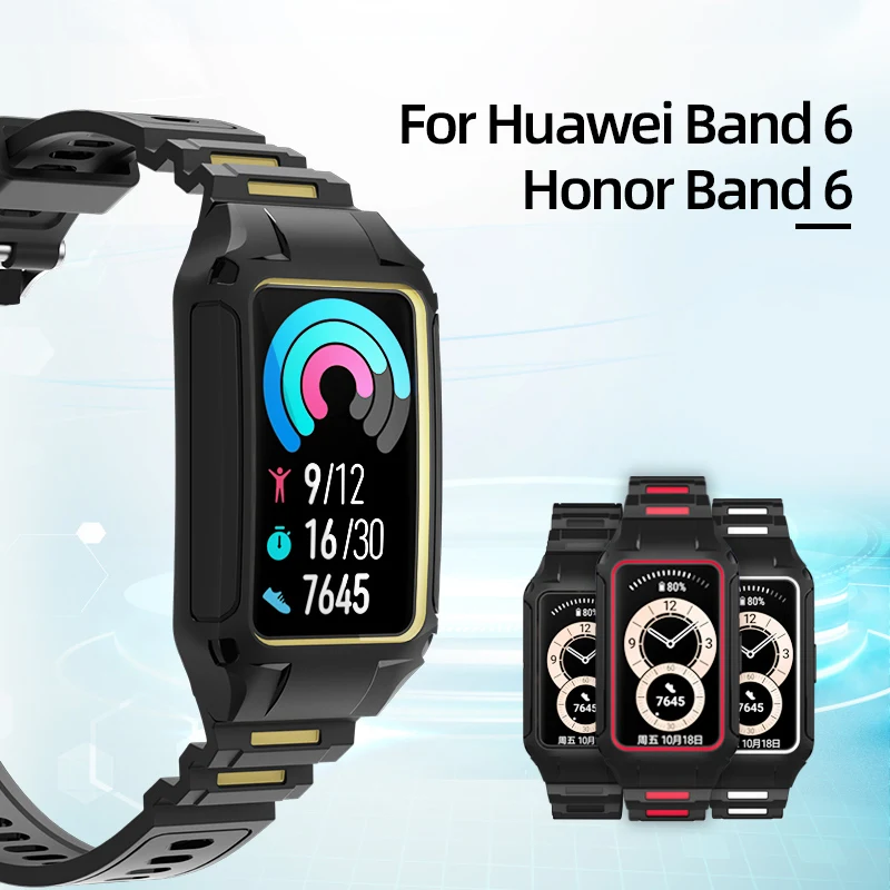 Smart Watch Band Case With Strap for Huawei Band 6/Honor 6 Cover Full Frame Screen Bracelet TPU Shell Protector Film Accessories