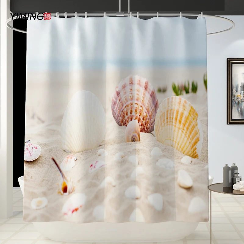 3D пляжные оконном проеме Пляжный Пейзаж печать занавеска для ванной из