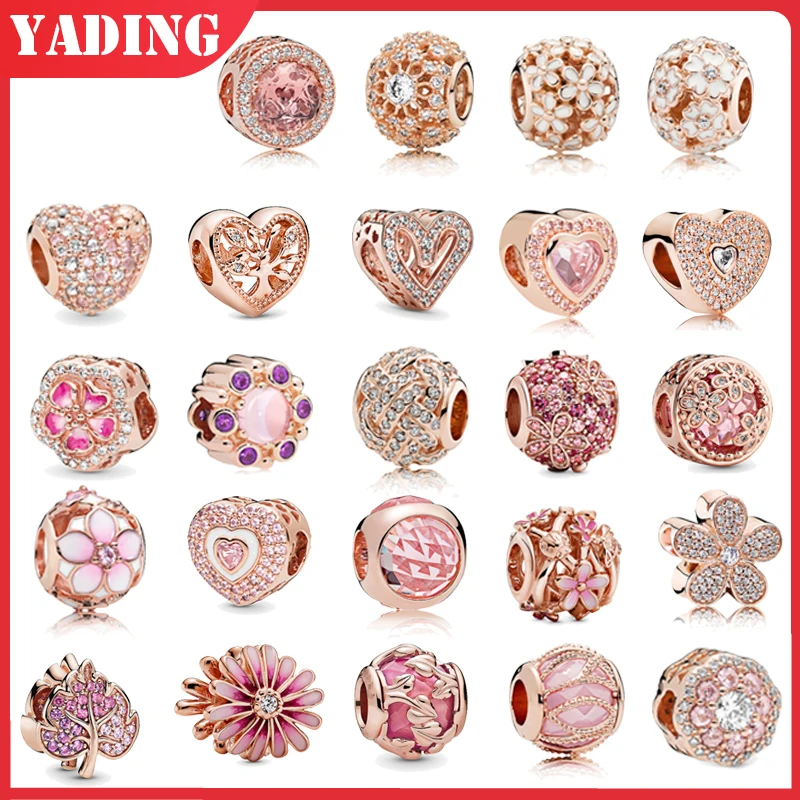 

New Original 925 Sterling Silver Sparkling Freehand Heart Bead Charms Rose Gold Fit Pando charm Bracelets Women DIY Jewelry