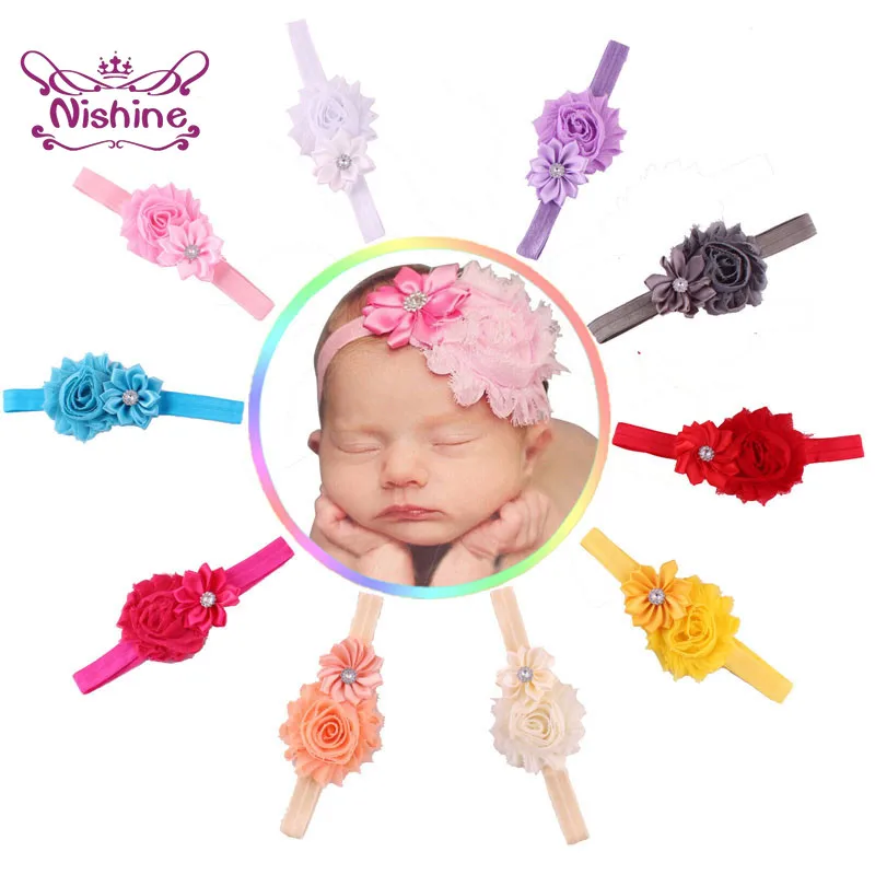 

Эластичная шифоновая повязка на голову с цветами для новорожденных девочек, цветочный ободок со стразами, модный детский головной убор, рож...