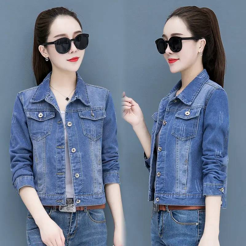 

2020 Spring and Autumn New Denim Jacket Short Section Female Korean Long Sleeve Jacket Wild Slim Shirt Vintage Jeans Coat r187