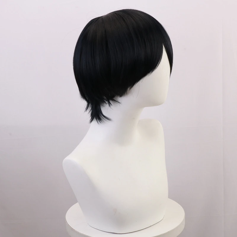 

Haikyuu-Peluca de cabello sinttico de Anime, pelo corto negro para Cosplay del pelo, Cosplay de Halloween, de 30cm
