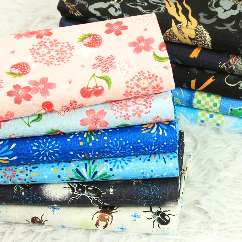 

Half Meter Slub Cotton Fabric Strawberry Cherry Fireworkers Print Handmade DIY Garment 100% Cotton Cloth CR-589