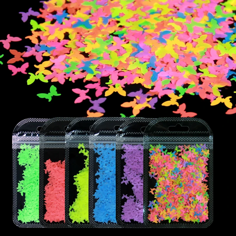 

1 Bag Fluorescence Butterfly Nail Glitter Sequins 3D Colorful Flakes Decorations Gel Polish Manicure DIY Nail Art Accessories