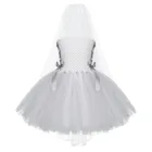 Белый Детский костюм для косплея невесты на Хэллоуин для девочек, платье-туба, Детские призраки, искусственный костюм с вуалью, необычный сценический костюм