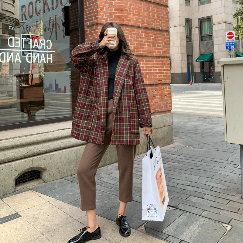 Длинное пальто Manteau Veste Femme Hiver Vadim Abrigo Casaca Mujer zapul женские пальто Зимняя шерстяная женская накидка Женская клетчатая куртка Kawaii YL277