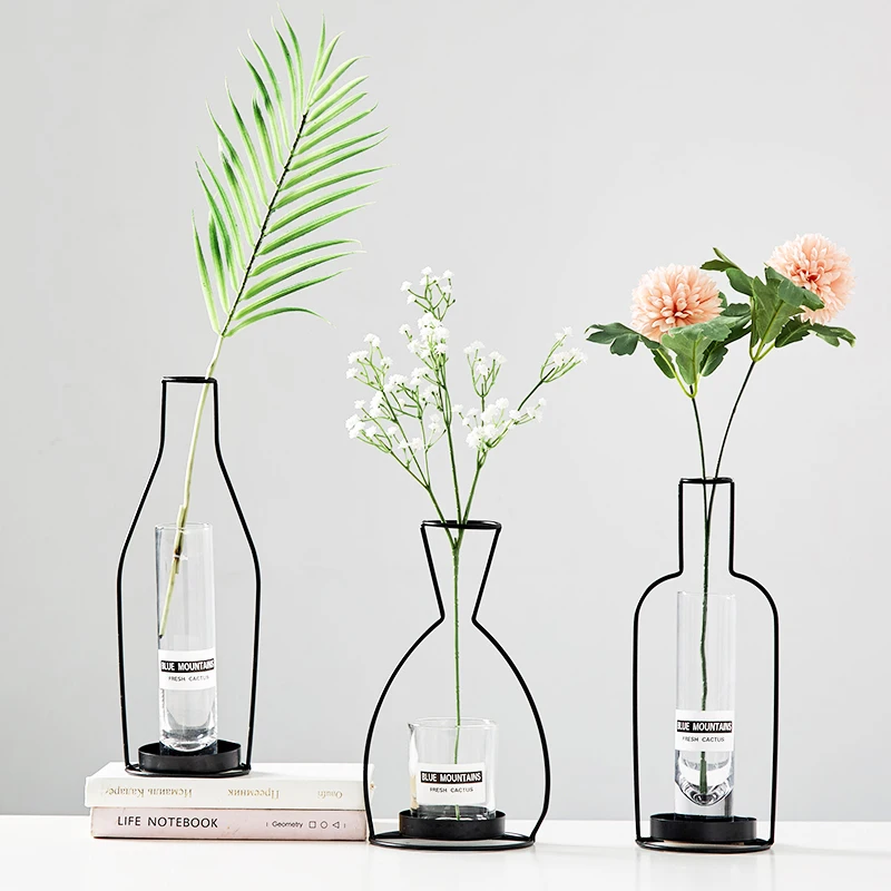 Стеклянная ваза железная подставка для цветов настольное украшение дома