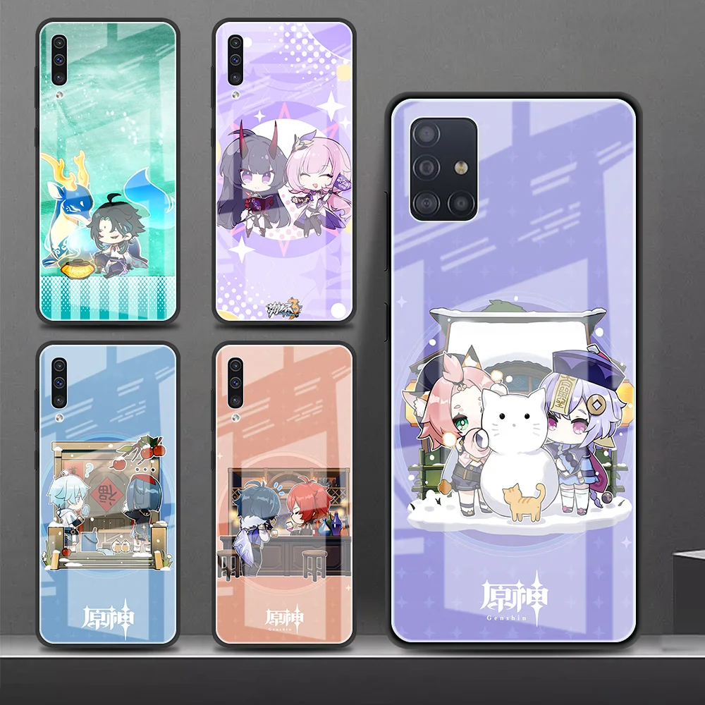 

Glass Capa for Samsung A51 A71 A50 Case for Galaxy A21s A70 A31 A72 A30 A10 A52 A41 A91 A40 Phone Funda Genshin Impacts Game