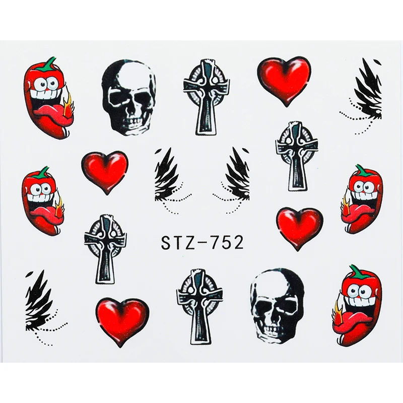 1 шт Хэллоуин наклейки для ногтей Ужас Череп Кость сексуальные губы переводные
