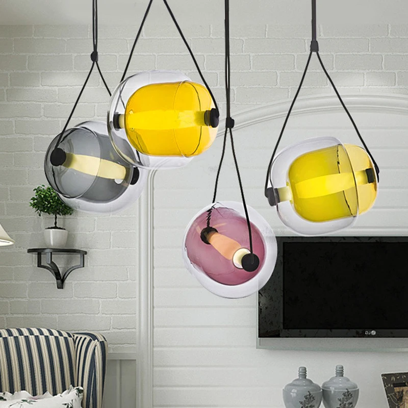 

Round Glass Pendant Light LED Base Lampshade Living Modern Room Bedroom Hotel Hall Home Decorate Lamp