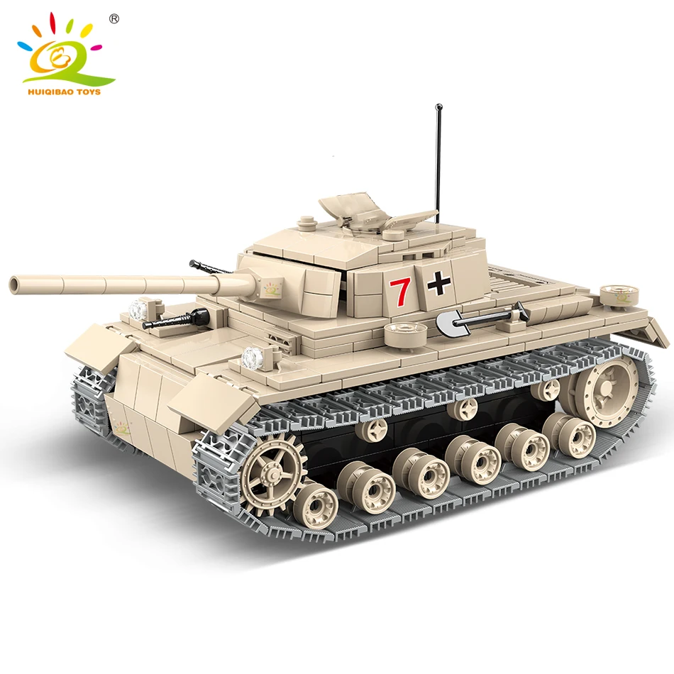 

HUIQIBAO 711 шт. военные III средние танковые Строительные блоки 3 армейский солдат WW2 модель оружия, набор кирпичей, городские игрушки для детей, ма...