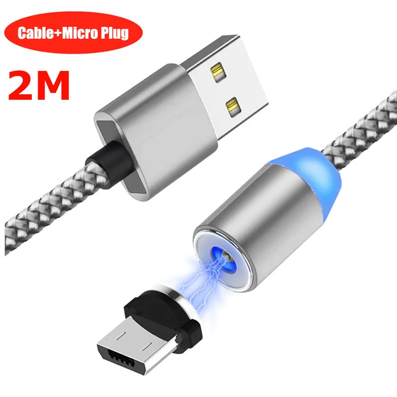 2M Silve Micro Cable Магнитный кабель Micro USB NiSi 1 м 2 м для Xiaomi samsung Galaxy Note6/5/4/3/J3/J5/J7/A3/A5/A7 LG светодиодный магнитный кабель для быстрой зарядки - Цвет: 2M Silve Micro Cable