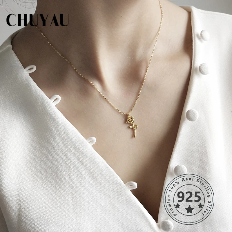 Chuyau/ожерелье из стерлингового серебра 925 пробы с розовыми цветами золотистые