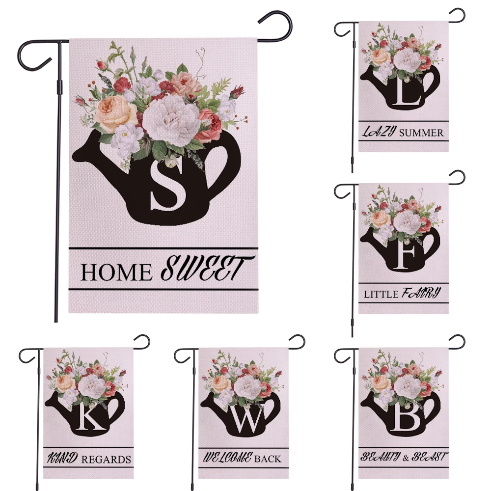 Двухсторонние садовые флаги Lychee чайники серии с буквами льняной баннер вечерние