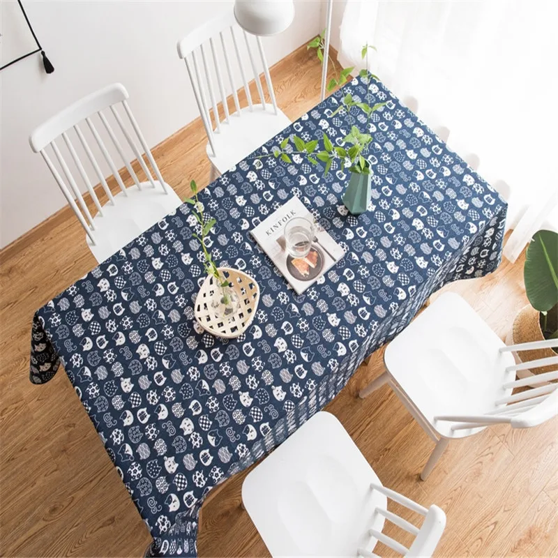 Cute Cartoon Tablecloth Cat Cotton Linen Kitchen Coffee Tea Table Cloth Rectangular Home Living Room Desk Cover | Дом и сад