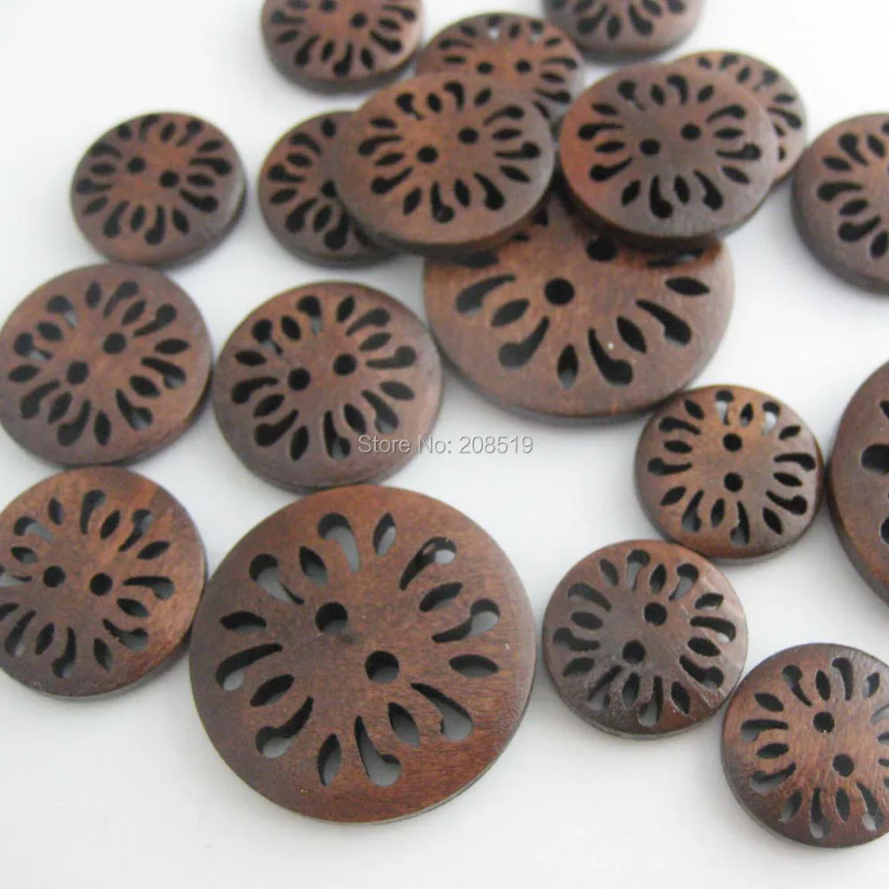 WBNVAS много размеров 100 шт. модные кнопки темно коричневые полые гравировка на