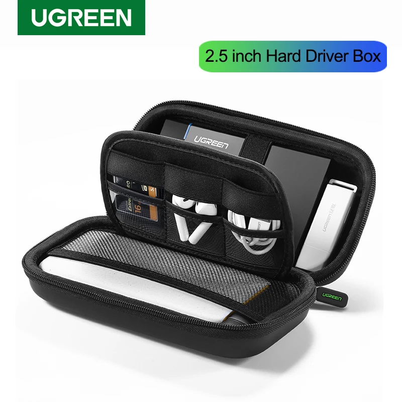 Ugreen 2.5 External Hard Drive Case HDD SSD Storage Case Box For Power Bank U Disk Hard Drive USB Cable Earphone Carrying Case