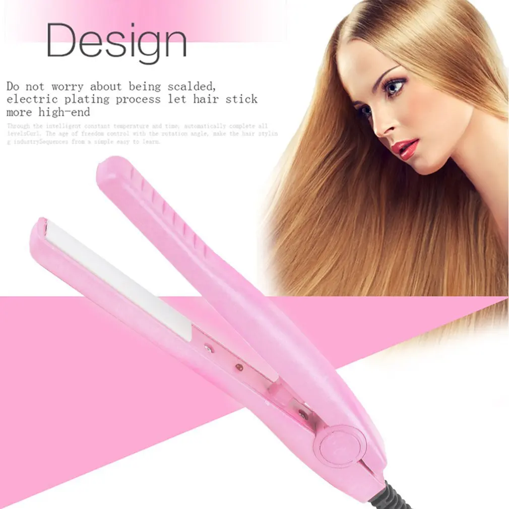 Профессиональный мини-выпрямитель для волос утюжок розовый керамический
