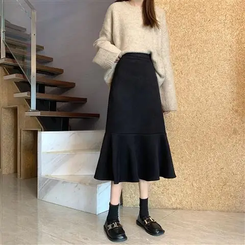 

spring and summer new high waist thin medium length thickened hip temperament A-line fishtail skirt
