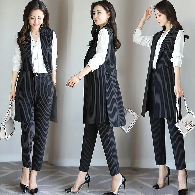 Women Striped Suit Waistcoat Set Professional Women's Spring and Autumn Two-piece Outfit Office Clothes |