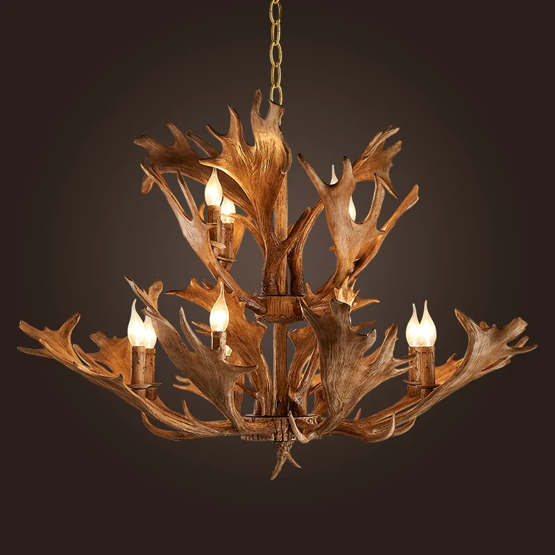 Страны Европы 5/12 головы люстра Американский ретро лампы Смолы оленьи рога абажур