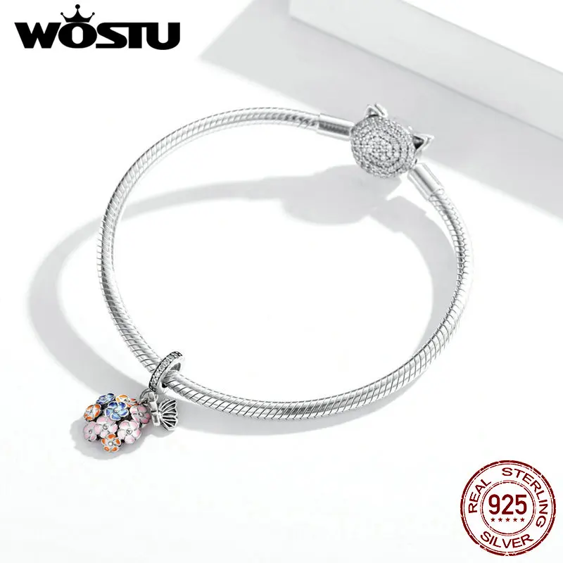 WOSTU 100% 925 Sterling Silver Bead Colorful Flower Charm Pendant Fit Original Bracelet Necklace DIY Jewelry CQC1702 |