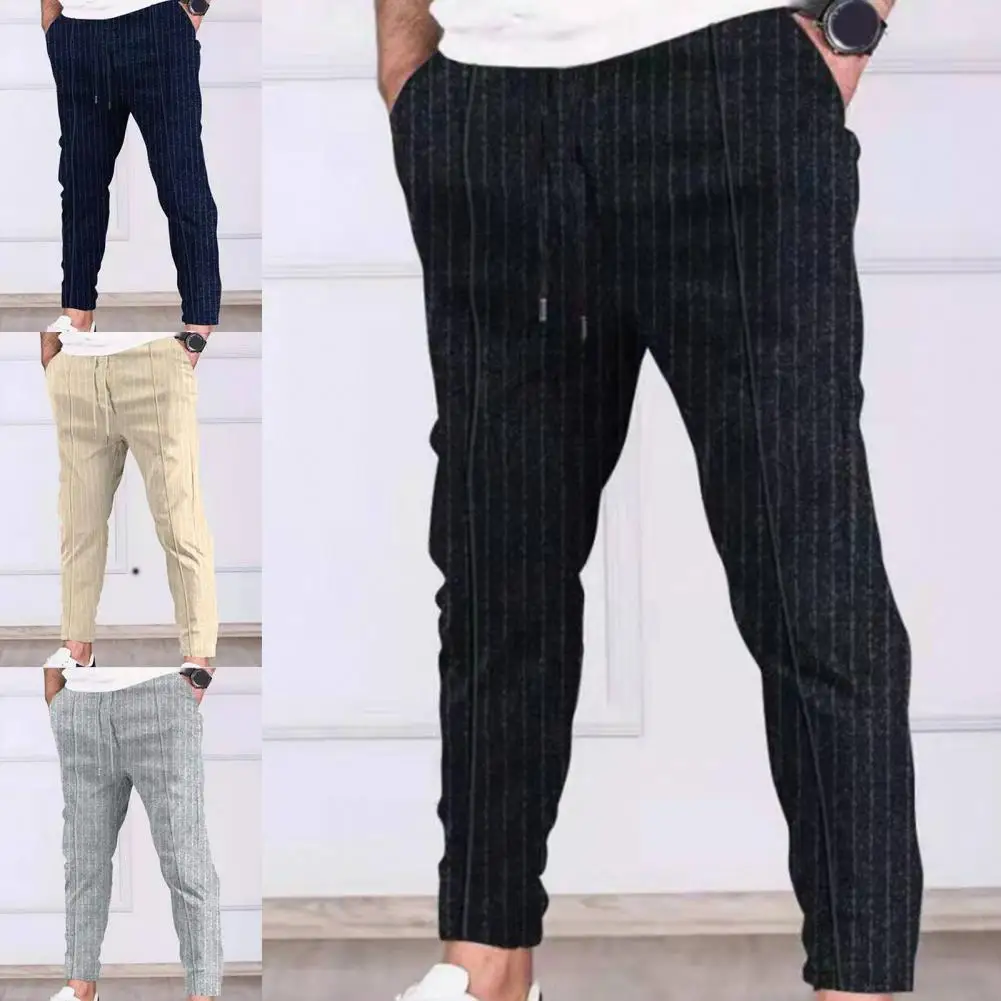 

Men Trousers Jogging Men's Pants Solid Color Drawstring Elastic Waist Slim Autumn Trousers Thin Men's Clothing