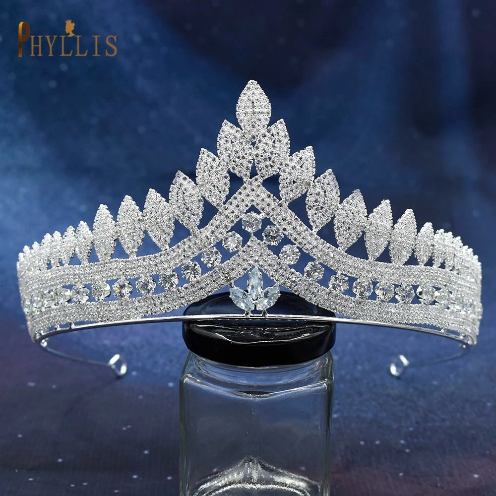 

A374 Full Cubic Zirconia Tall Wedding Crown Bridal Tiaras Pageant Hair Jewelry Party Headpieces for Women Fit with Wedding Dress