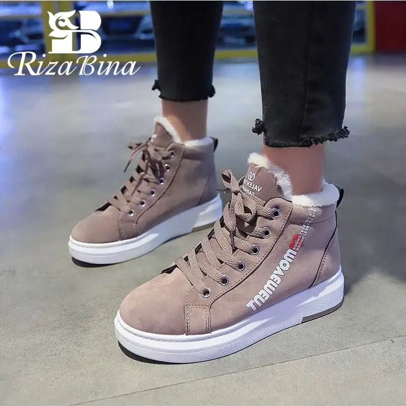 RIZABINA Женские ботильоны На зимнем меху теплые высокие кроссовки на шнуровке