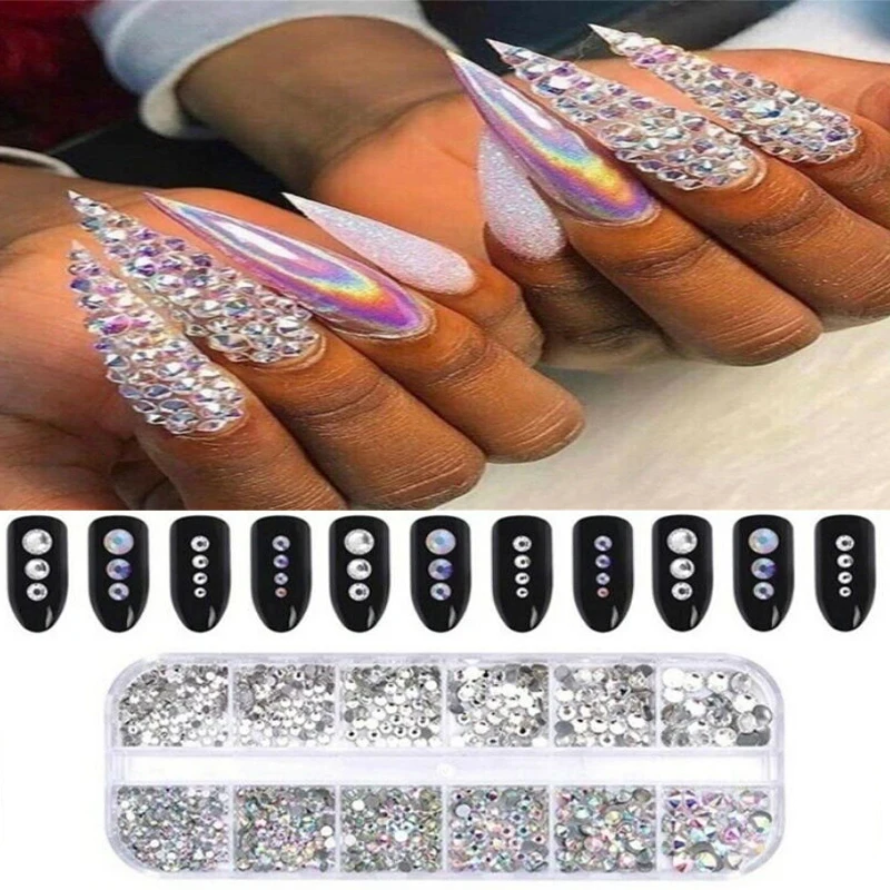 

rhinestone stickers decor nail 3D Nail Crystal Rhinestone Rectangular Glitter Jewelry Glass Diamond Gem Nail Decoration