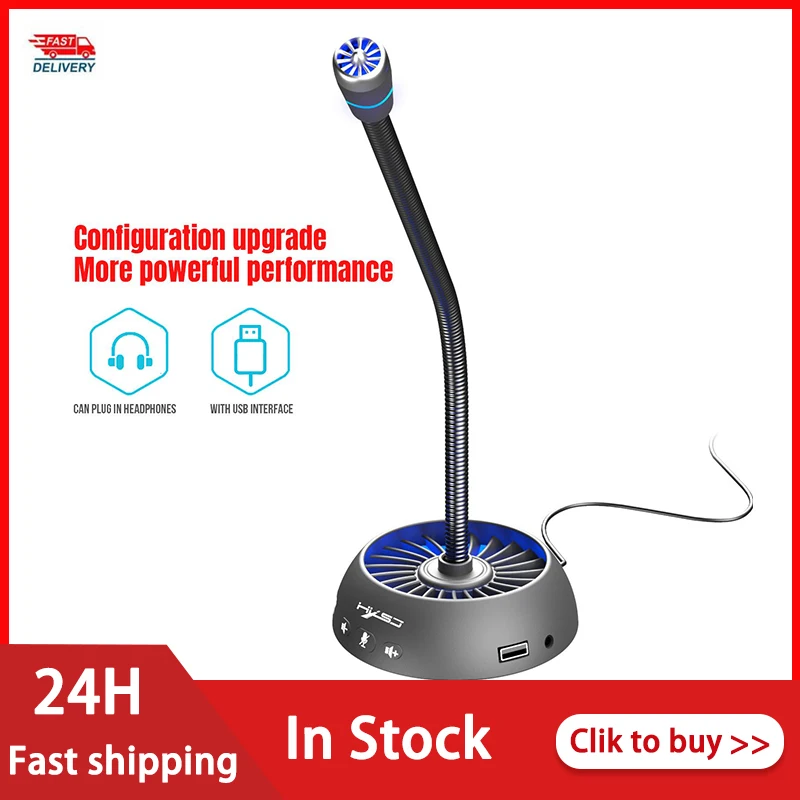 

Computer USB Microphone RGB Base HD Sound Card With Speaker Headset Jack Free Drive Noise Reduction Rotate Receiver