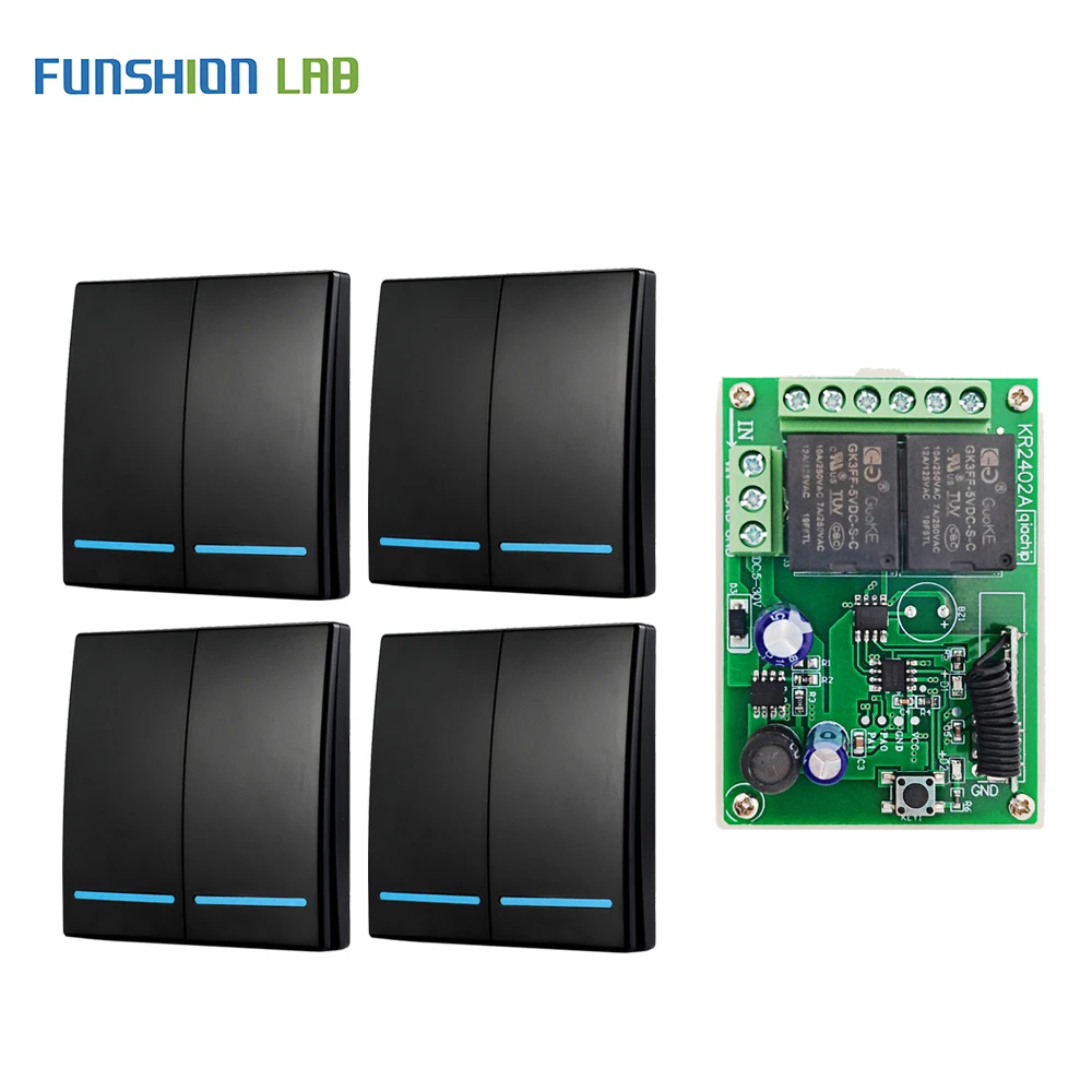 

FUNSHION 433Mhz RF Remote Control Switch DC 5V 12V 24V Receiver 86 Wall Panel 2 button DIY Bedroom Lamp Wireless smart Light