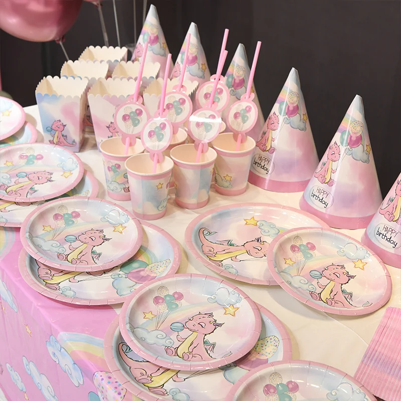 2019 горячая девушка розовый мультфильм мотив динозавра день рождения одноразовая