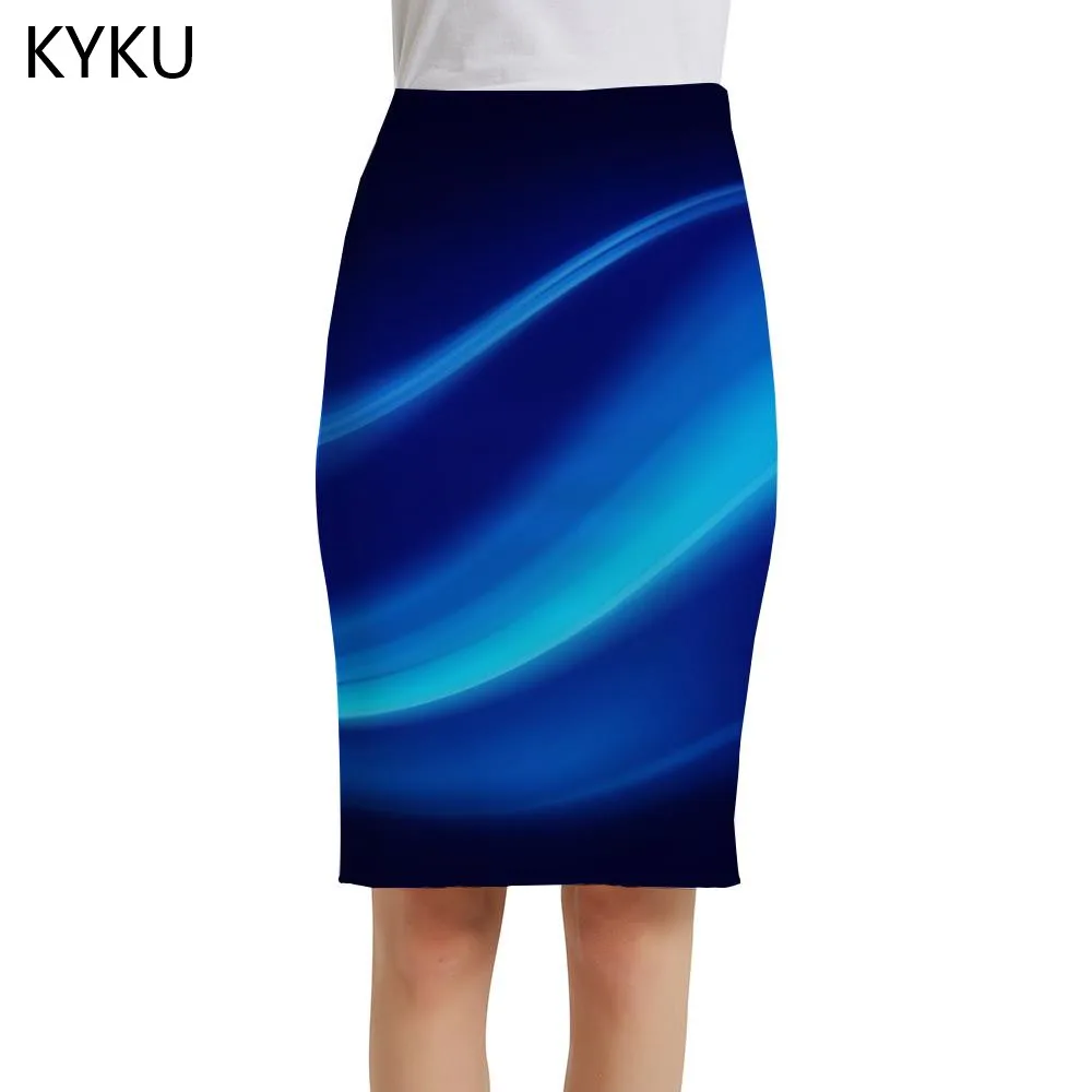 

KYKU Abstract Skirts Women Psychedelic Sexy Dark Blue 3d Skirt Art Elegant Ladies Skirts Womens Floral Anime Party Knee Length