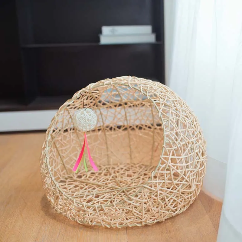Домик для кошек, вязанный Домик из ротанга, кошечка для щенка, домик для котенка, полуоткрытый
