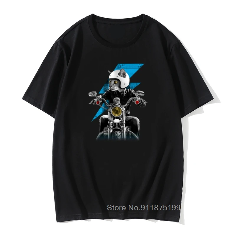 

One Piece Skull Biker Cat Cool T Shirts Motorcycle Rider Cats 3D Retro Tshirts Men Retro Clothes Motorbike Funny T-Shirts