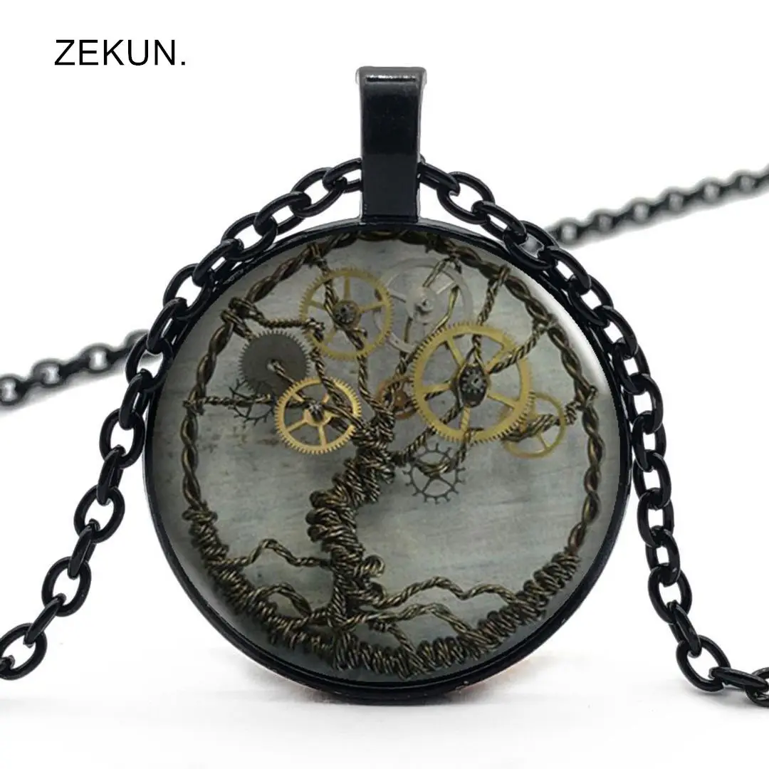 LIAOZEKUN 2019/новое ретро стимпанк жизни Дерево шестерни ожерелье из дерева Bump стекло
