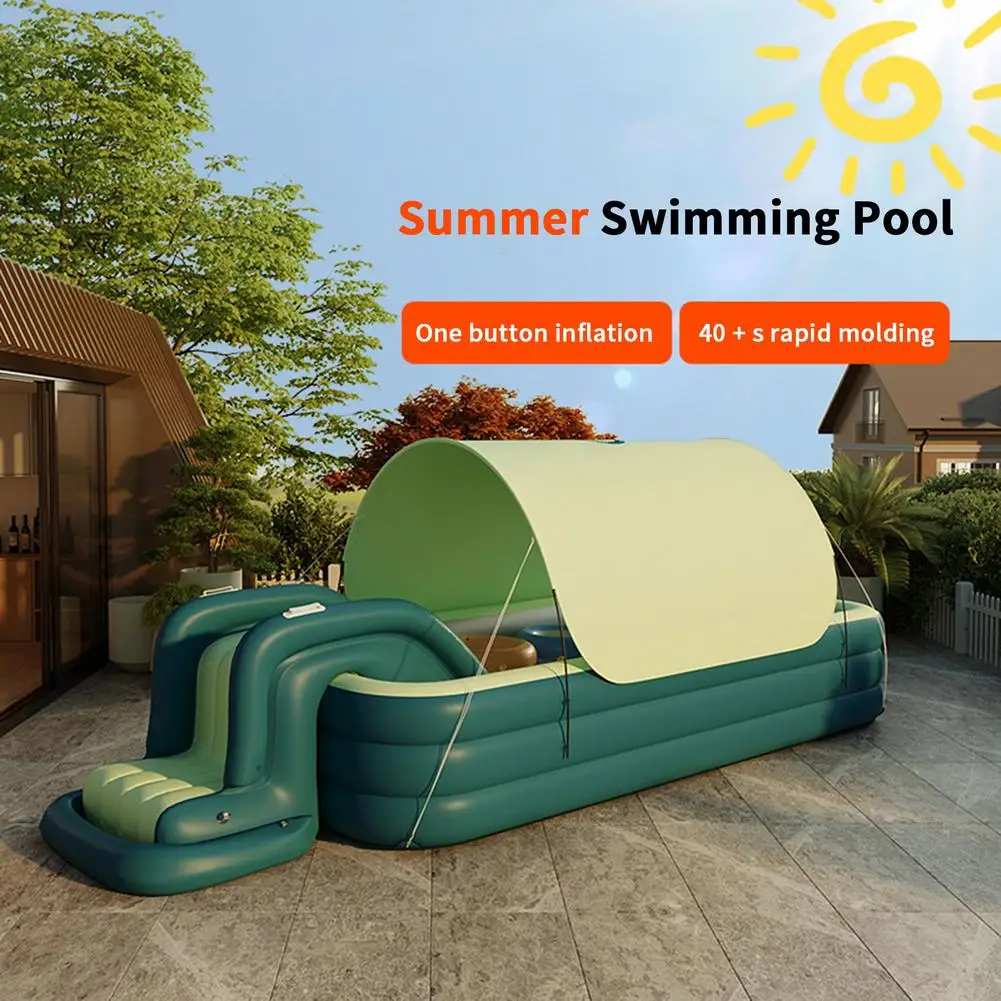 

Automatic Inflation Swimming Pool With Awning Children's Summer Pool Water Slide Thickened Shade Pool For Outdoor Activity