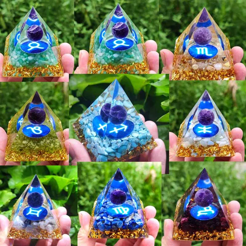 

Constellation Orgonite Pyramid Natural Stone Crystal Orgone Energy Healing Reiki Chakra Multiplier Jewelry Feng Shui Decoration
