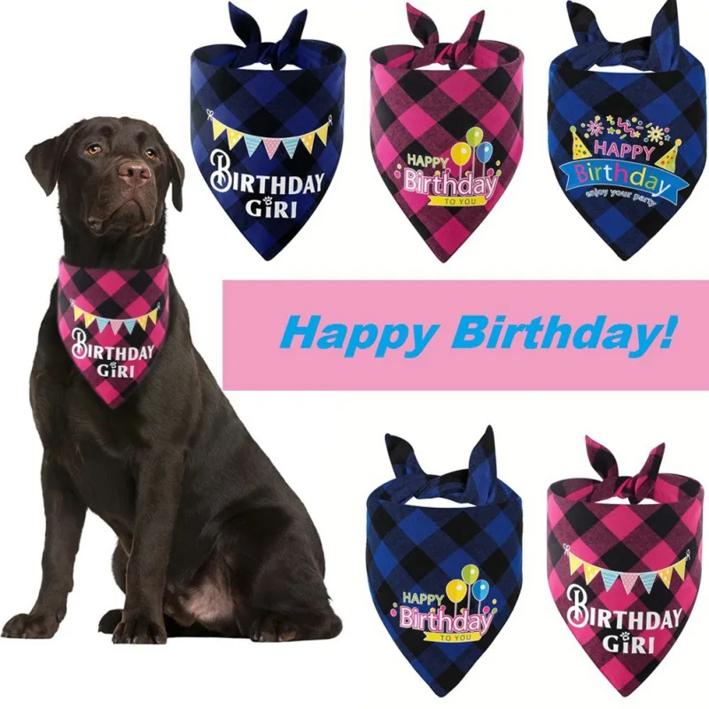 

Pet Bibs Dog Decorative Collar Neckerchief Birthday Bandanas Puppy Scarfs Classic Lattice Bibs