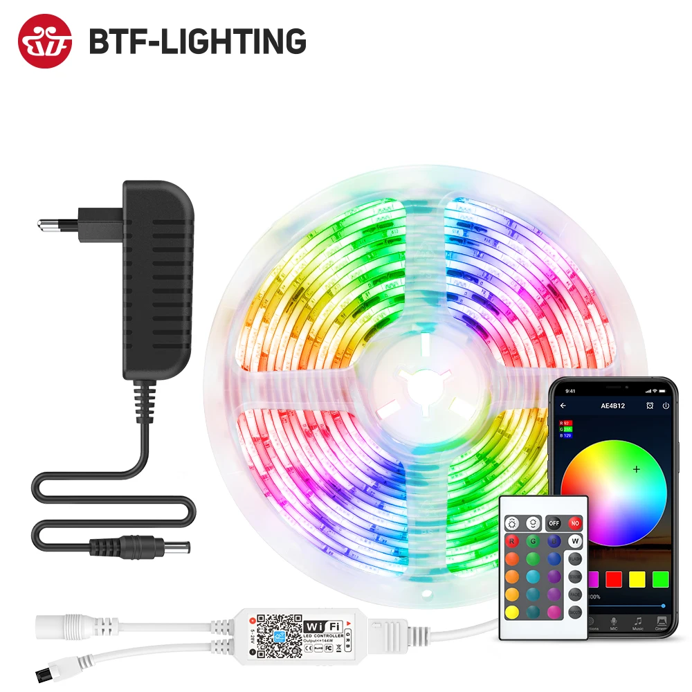 Светодиодная светильник RGB 5050 SMD 2835 гибкая лента Диодная ИК Wi Fi ная для комнаты 5 м